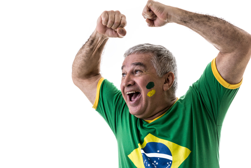 Brazilian old man fan celebrating