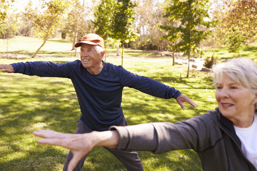 seniors doing tai chi in park