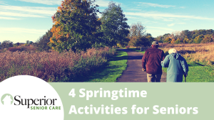 two senior citizens going for a Springtime walk